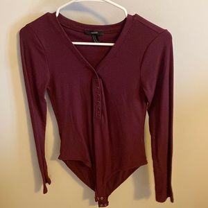 F21 Ribbed Maroon Body Suit